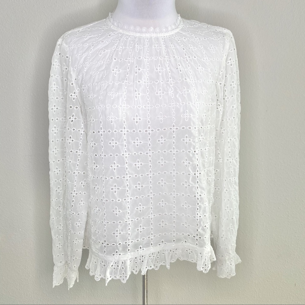 H&M White Eyelet Long Sleeve Blouse US6